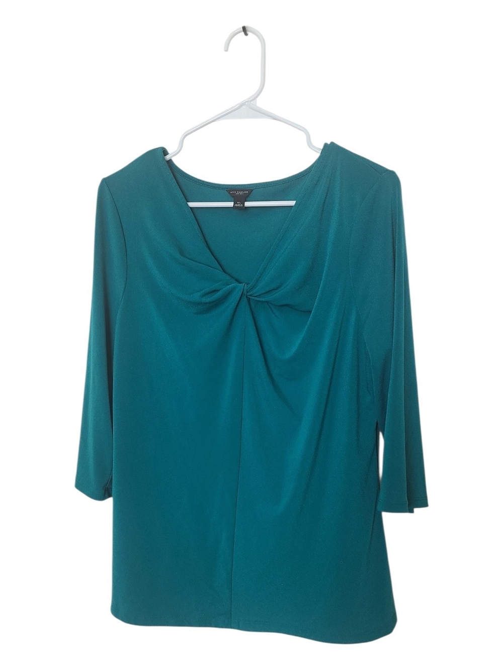 Ann Taylor Teal Twist-Front Long Sleeve Top